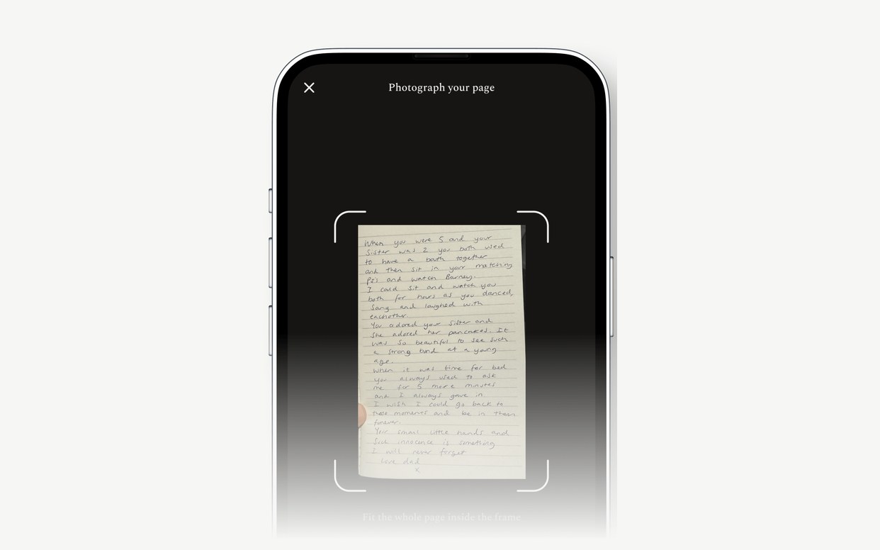 Longhand — photographing a handwritten letter for AI transcription