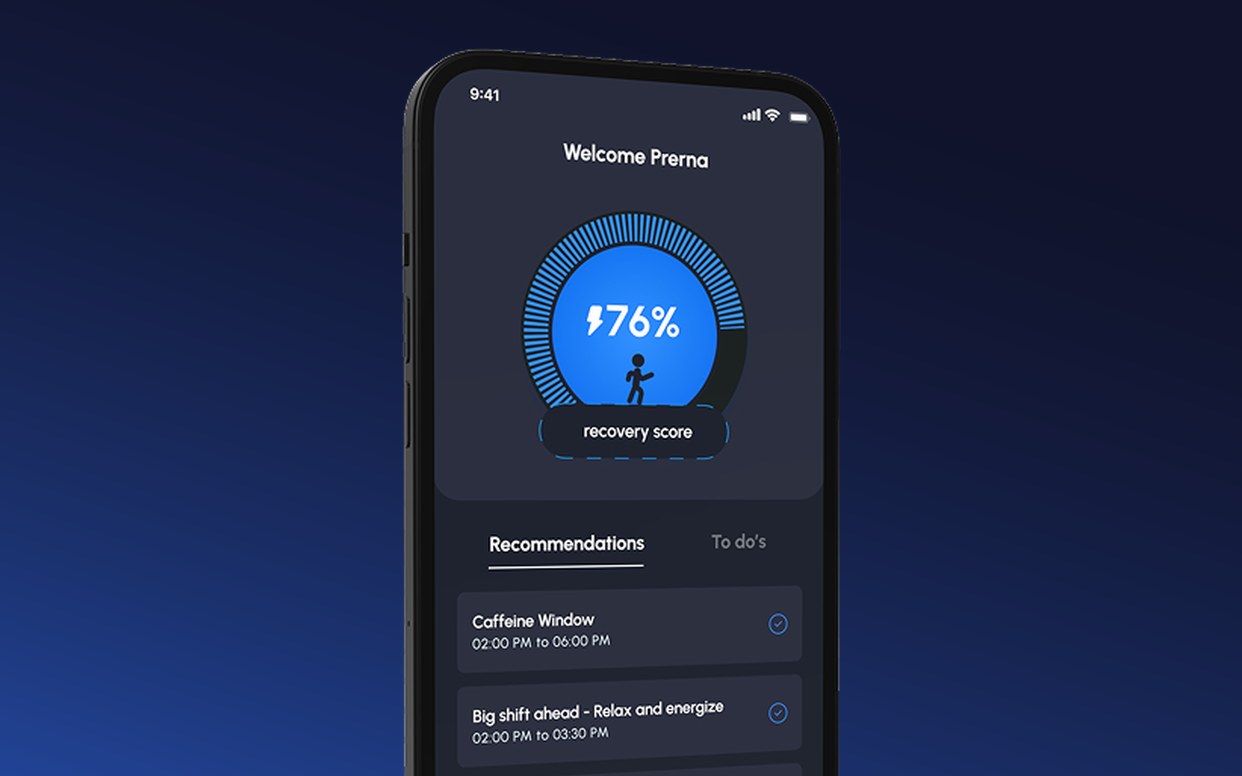SleepSync home screen showing recovery score