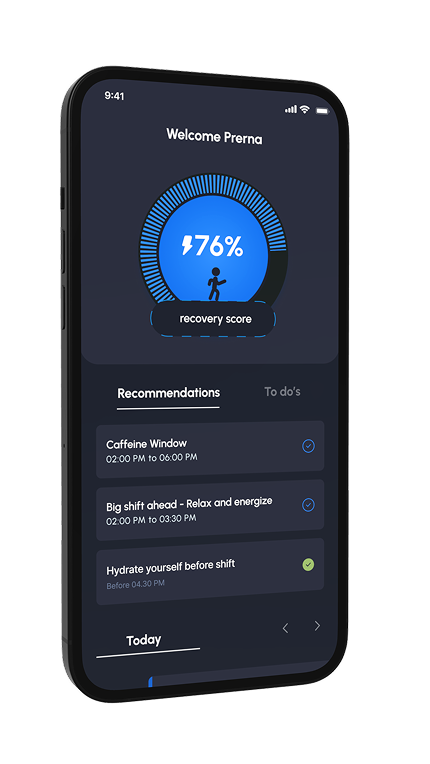 SleepSync home screen showing recovery score